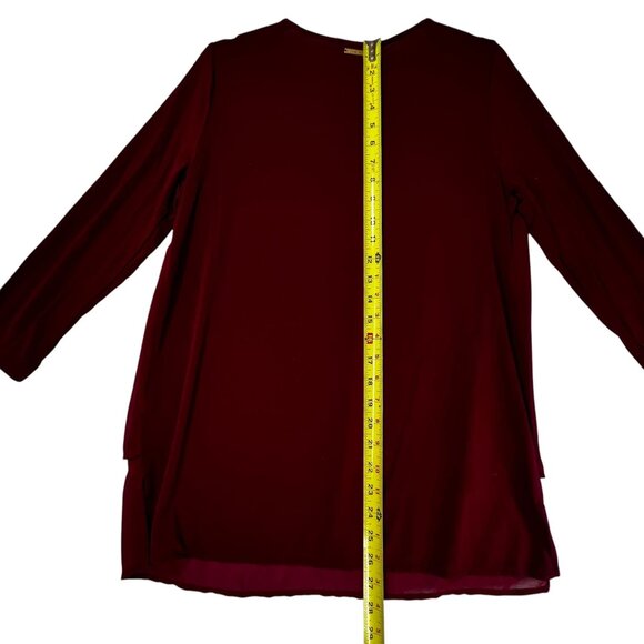 Michael Kors Womens Deep Red V-Neck Tunic Top Sheer Hem Layering Detail Size S - Picture 8 of 10